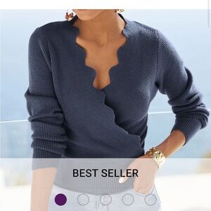 LACAUSA Women's Deep Blue v neck Sweater